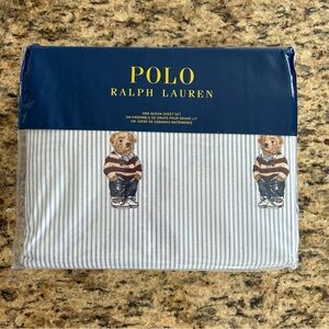 NEW 4 Piece Queen Sheets Set Flat Fitted 2 Pillow Cases Polo Ralph Lauren Bear